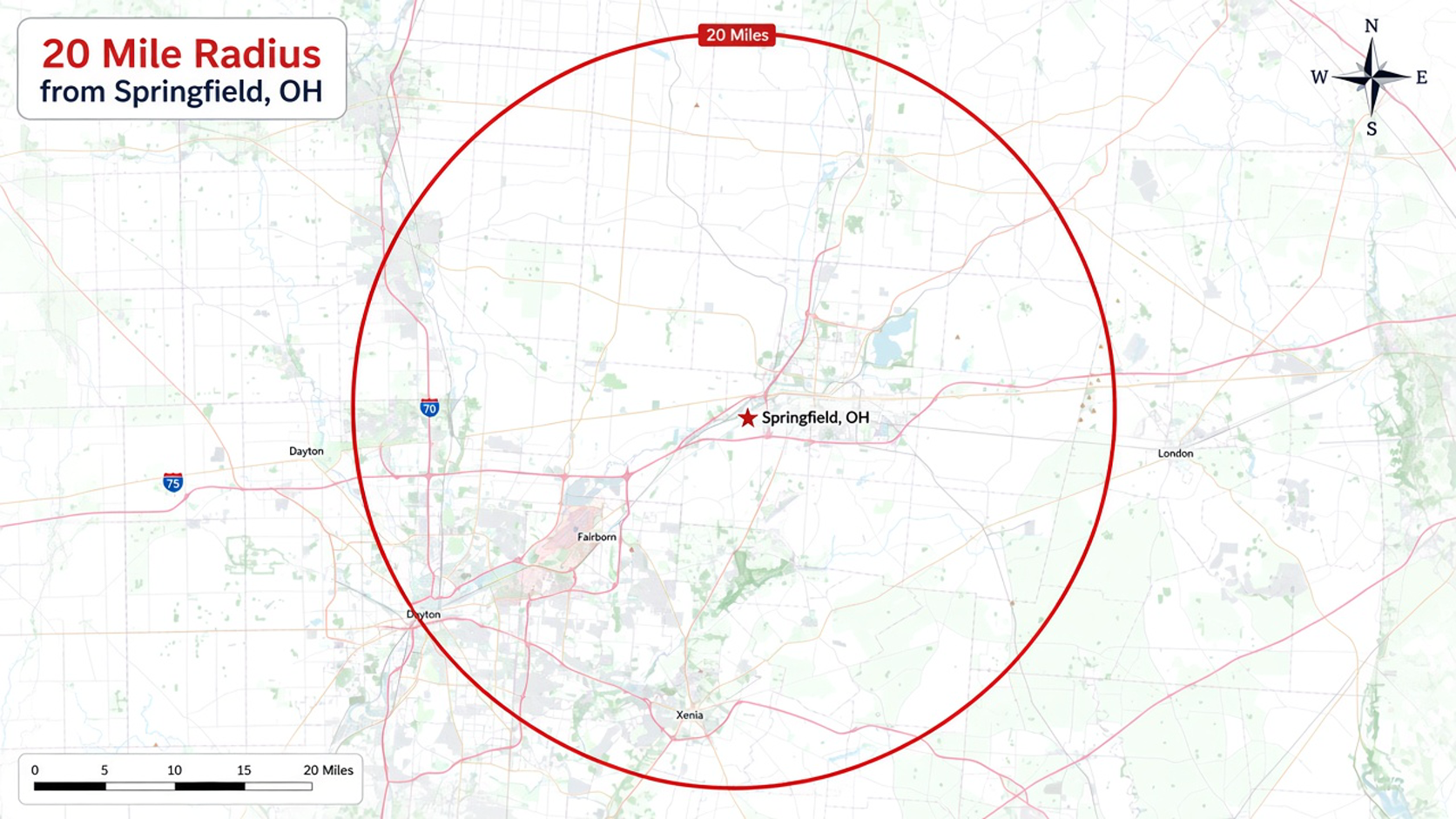 The Tote Guy service area — 20-mile radius from Springfield, Ohio